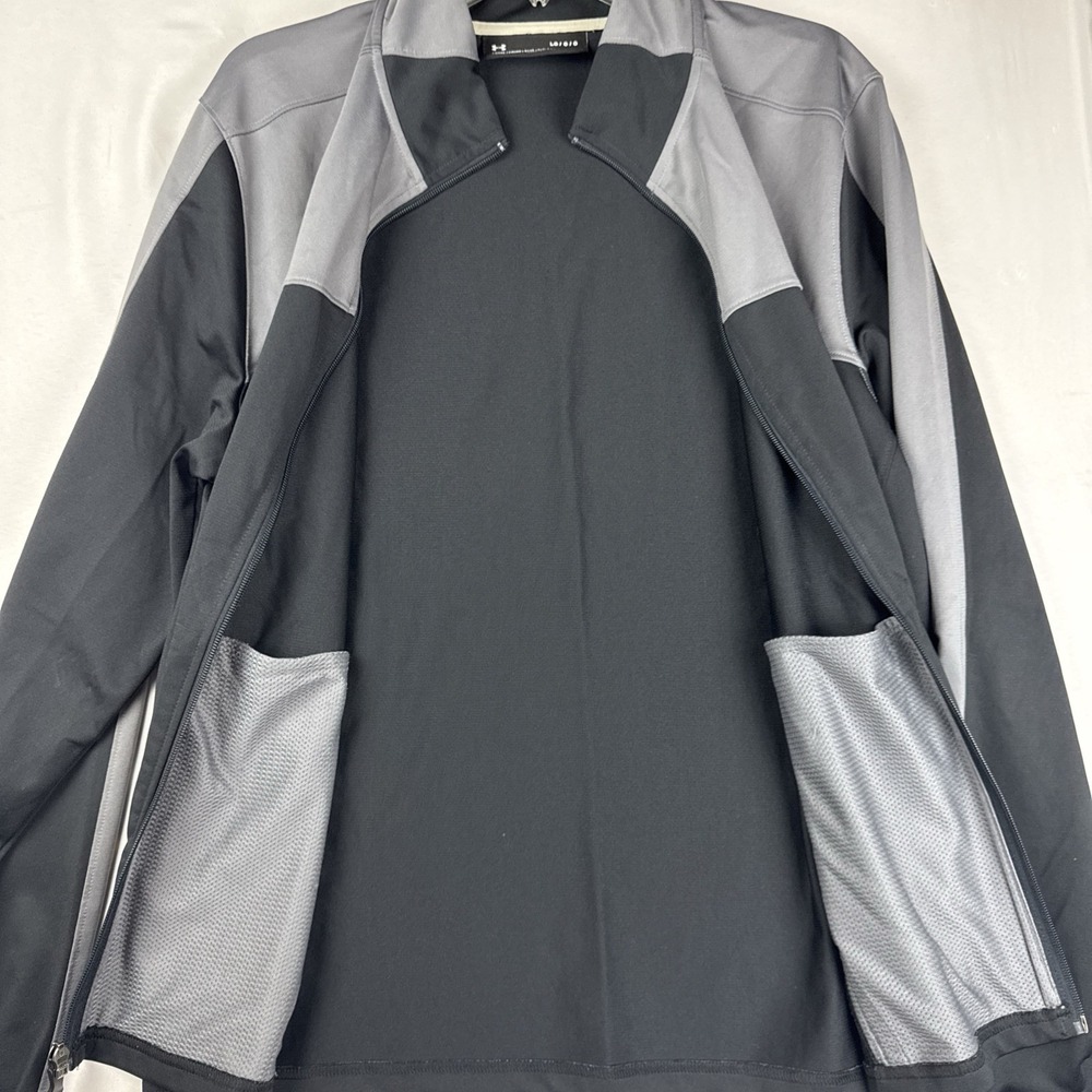 Under Armour Full Zip Windbreaker Jacket Mens L Loose Blk/grey Mock Neck Pockets - Picture 8 of 8